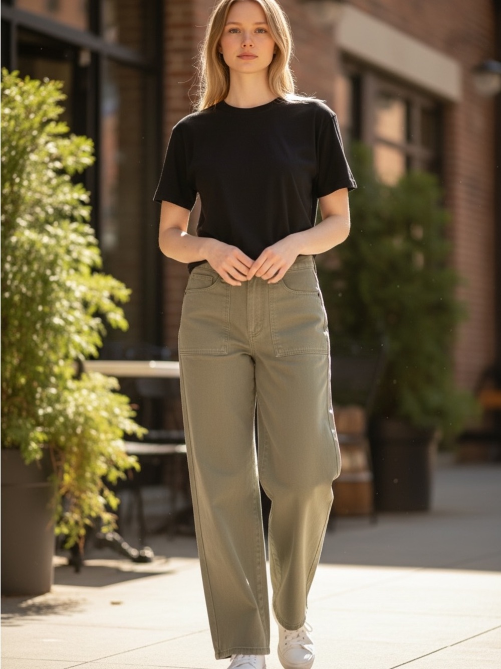 Blank NYC High-Rise Wide Leg Jeans in Olive Green